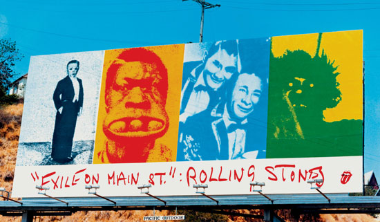 Three Ball Charlie auf einem von John Van Hamersveld und Norman Seeff gestalteten Werbeplakat für das Rolling Stones-Album Exile on Main St (1972), Grösse: 27.5" x 20.5"
