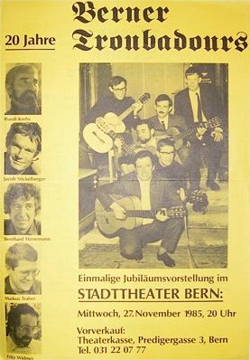 Konzertplakat 27. November 1985 Jubiläumskonzert "20 Jahre Berner Troubadours"