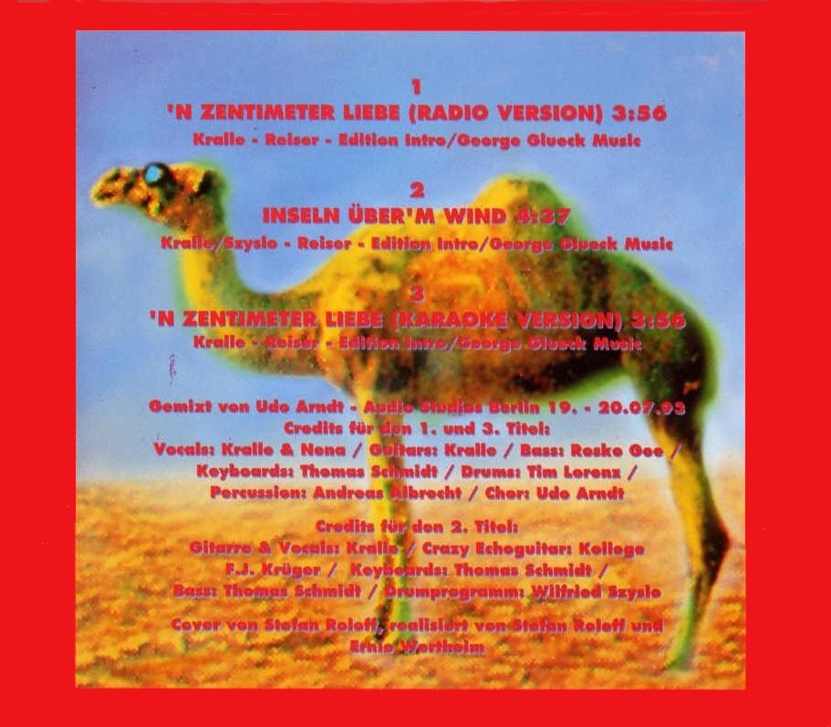 1993 Kralle featuring Nena CDS "'n Zentimeter Liebe" (DE promo: Ariola / BMG 74321 15312 2). - Rückseite