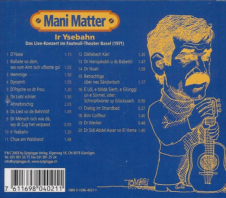 2003 Mani Matter CD Ir Ysebahn (CH: Zytglogge ZYT 21)