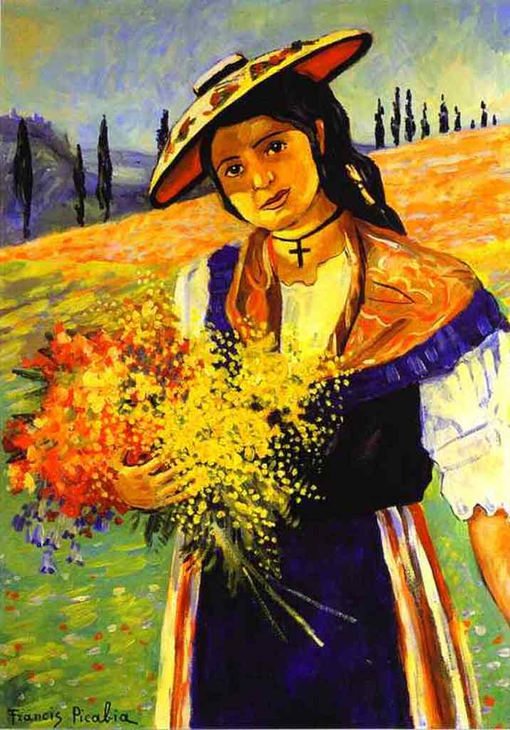 1941-1942 Francis Picabia Bild Jeune fille aux fleurs Öl auf Karton