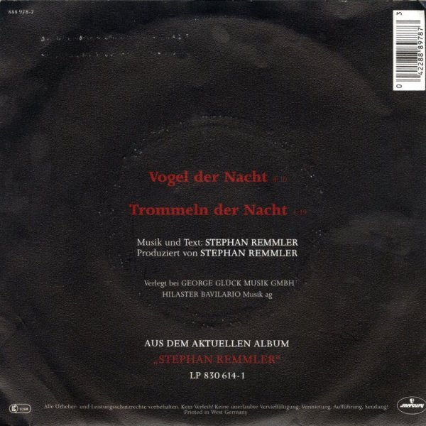 1988.01 Stephan Remmler 7-45 "Vogel der Nacht" (DE: Mercury / Phonogram 888 978-7). - Rückseite