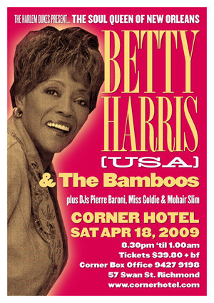 Konzertplakat für Betty Harris and the Bamboos am 18. April 2009 in Melbourne, Corner Hotel