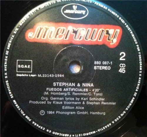 1984 Stephan y Nina 12-45 "Fuegos artificiales" (ES: Mercury / Phonogram 880 087-1). - Plattenetikette Seite B
