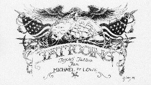 Die Buchstaben auf der Visitenkarte des Tattoo-Fans Michael D. F. Lowe, PO Box 291, Burkburnett, Texas 76354-0291, USA wurden von Greg Irons gezeichnet.