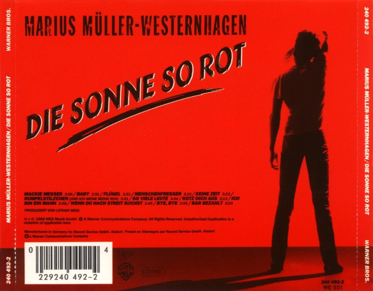 2000.11 Marius Müller-Westernhagen CD-DA "Die Sonne so rot" (DE: WEA 8573854082). - Rückseite