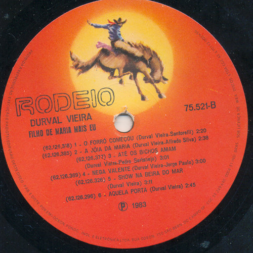 1983 Durval Vieira 12-33 "Filho de Maria mais eu" (BR: Rodeio 75521). - Plattenetikette Seite B