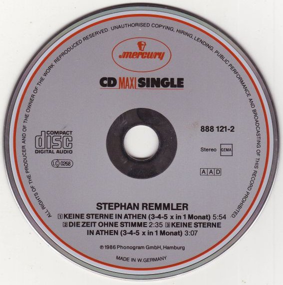 1986.11 Stephan Remmler CDS "Keine Sterne in Athen (3-4-5 x in 1 Monat) (Janet in Sankt Kathrein)" (DE: Mercury / Phonogram 888 121-2). - CD