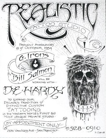 Greg Irons tätowierte im Oktober 1984 in San Francisco im Realistic Tattoo Studio an der Van Ness Avenue 2535.