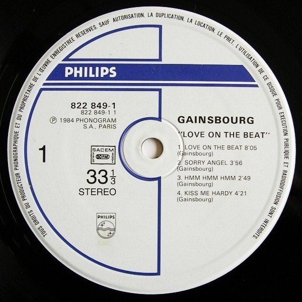 1984.10 Serge Gainsbourg LP "Love on the beat" (FR: Philips 822 849-1)