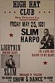 Plakat für ein Slim Harpo-Konzert 1961.05.25 New Orleans, High Hat Club